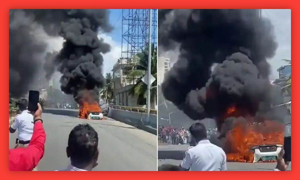 बेंगलुरु इलेक्ट्रिक कार बीच सड़क बनी आग का गोला, सोशल मीडिया पर वीडियो वायरल